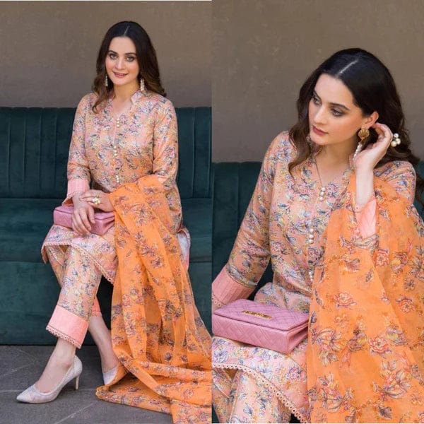 AC-03 Peach Printed Airjet Viscous Silk 3pc Wt - Image 2