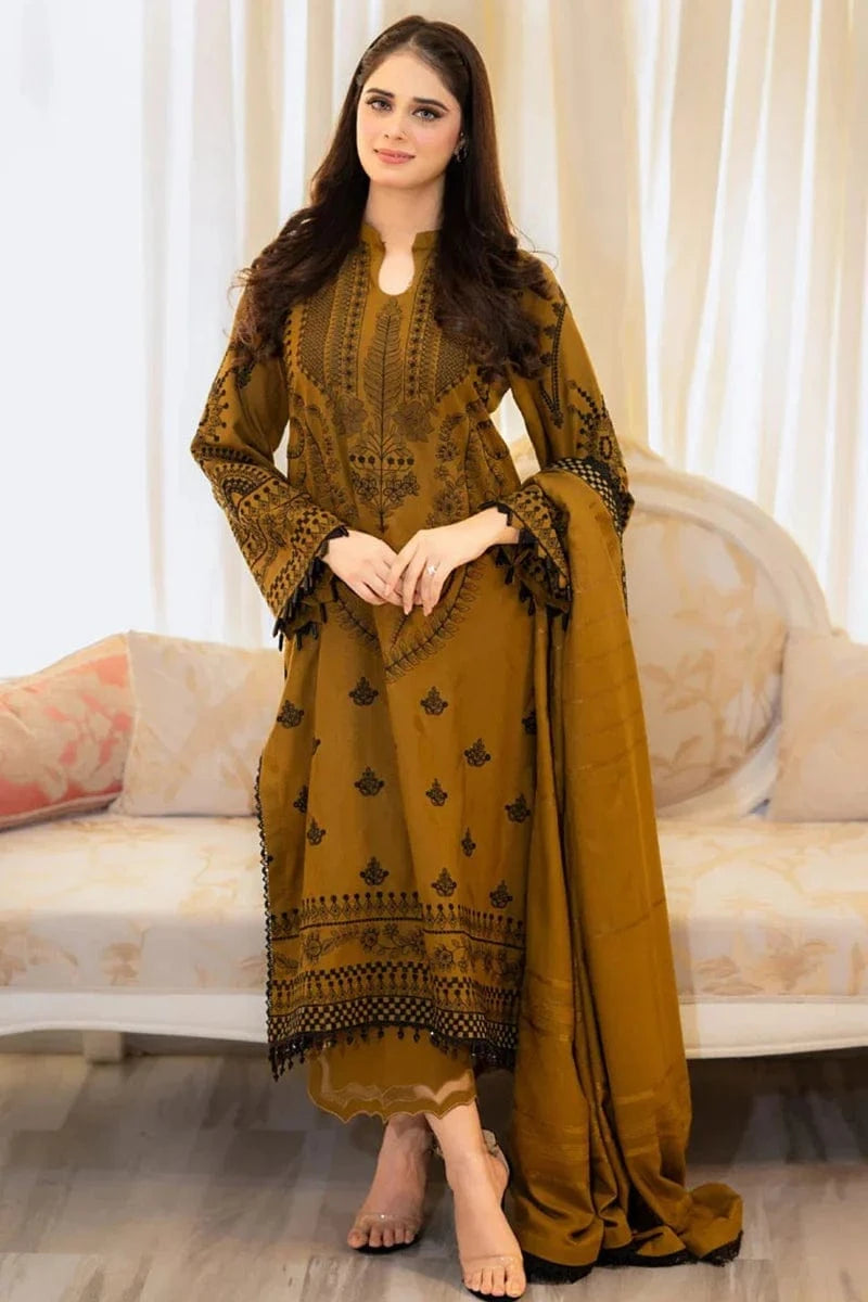 Sapphire D-66 Musturd Embroidered Dhanak 3pc