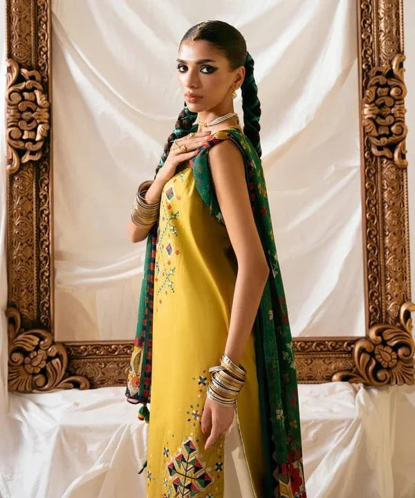 Sapphire D-69 Mustard Embroidered Dhanak 3pc - Image 2