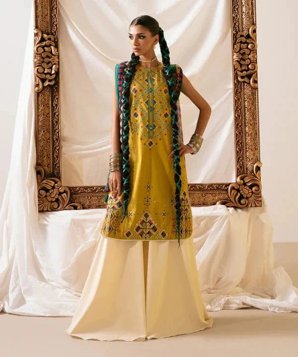 Sapphire D-69 Mustard Embroidered Dhanak 3pc - Image 3