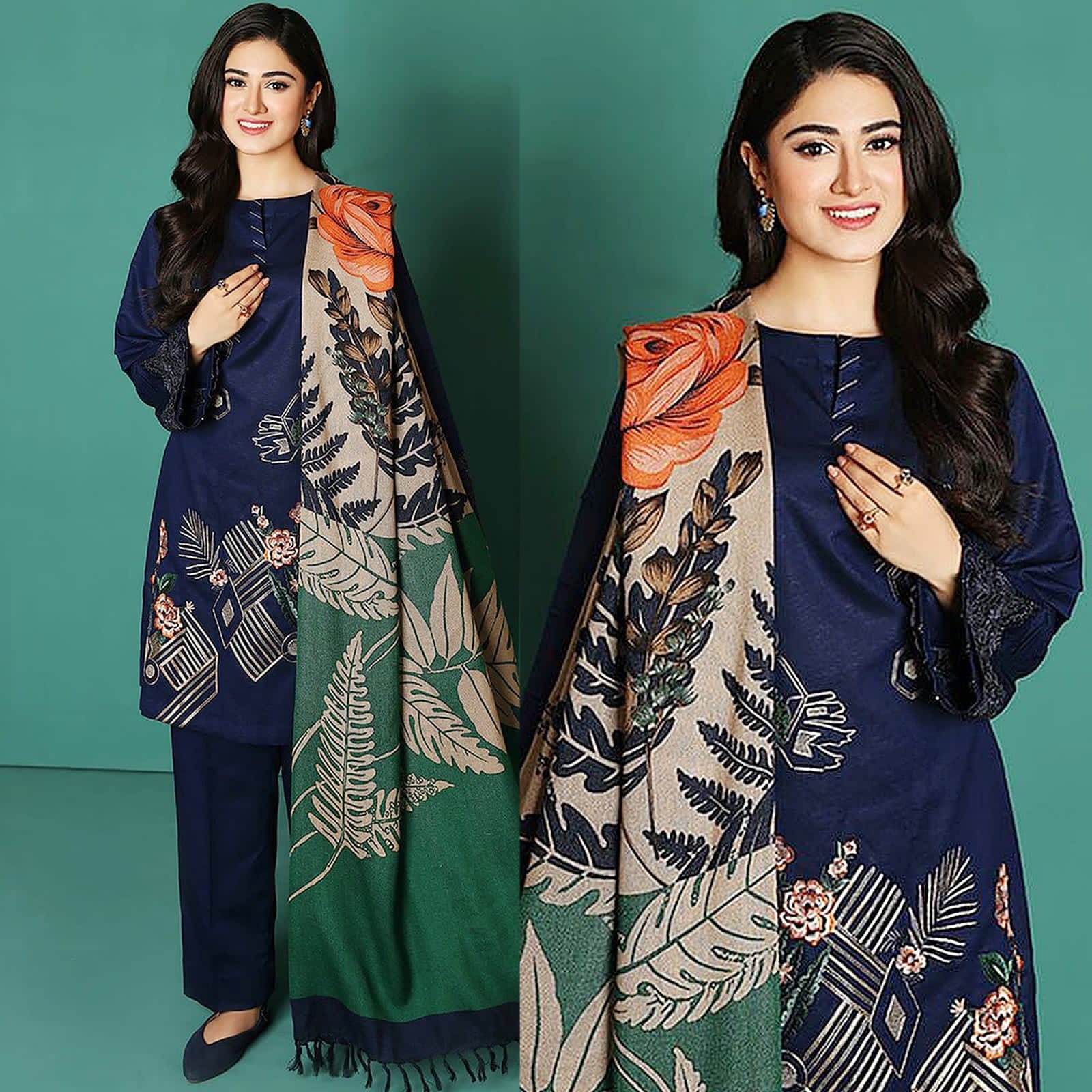 D-539 Embroidered Dhanak 3pc Wt - Image 2
