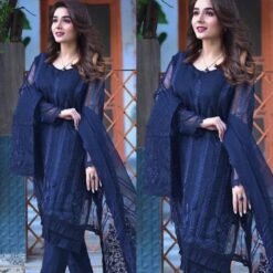 Design D-11 Blue Embroidered Organza 3pc