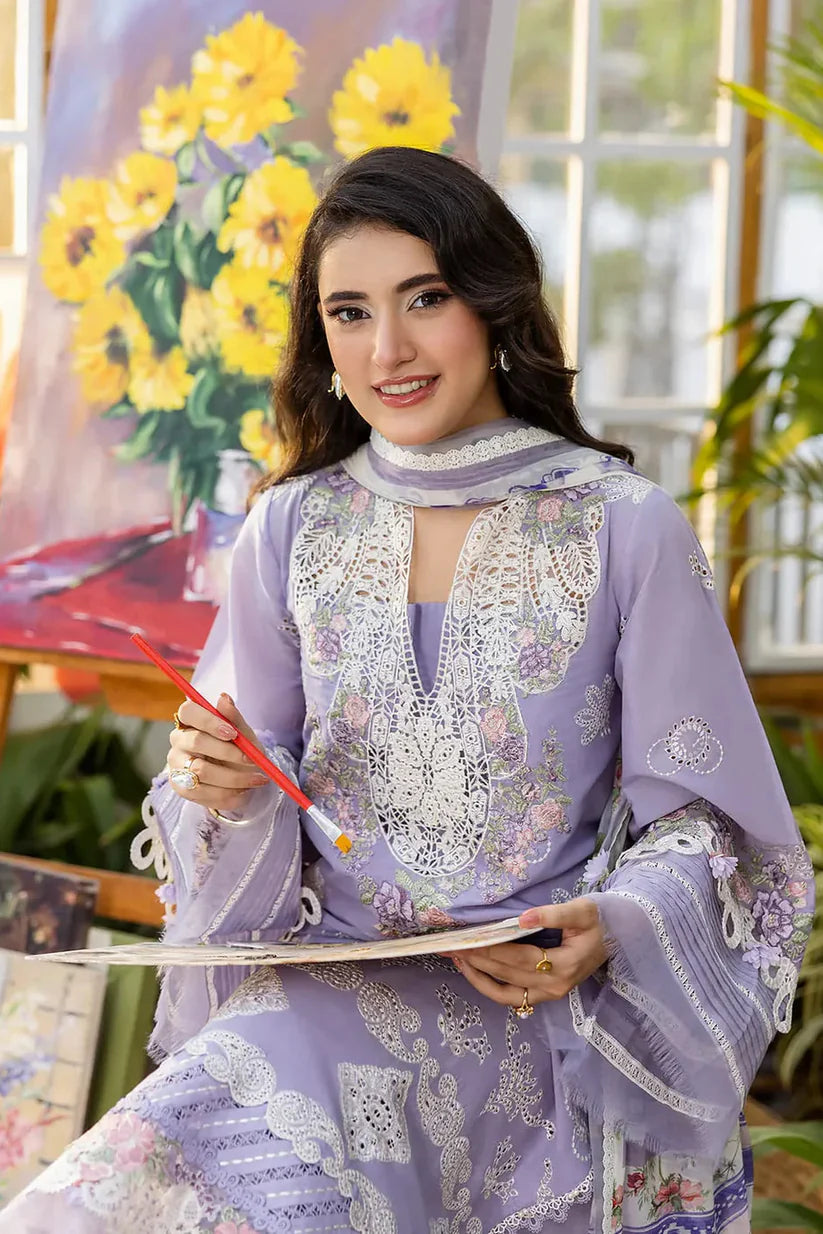 EID COLLECTION Elaf lavender love ChikenKari Embroidered 3pc Lawn Collection - Image 3