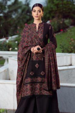 BR-707 Black Dhanak  Embroidered 3pc Wt