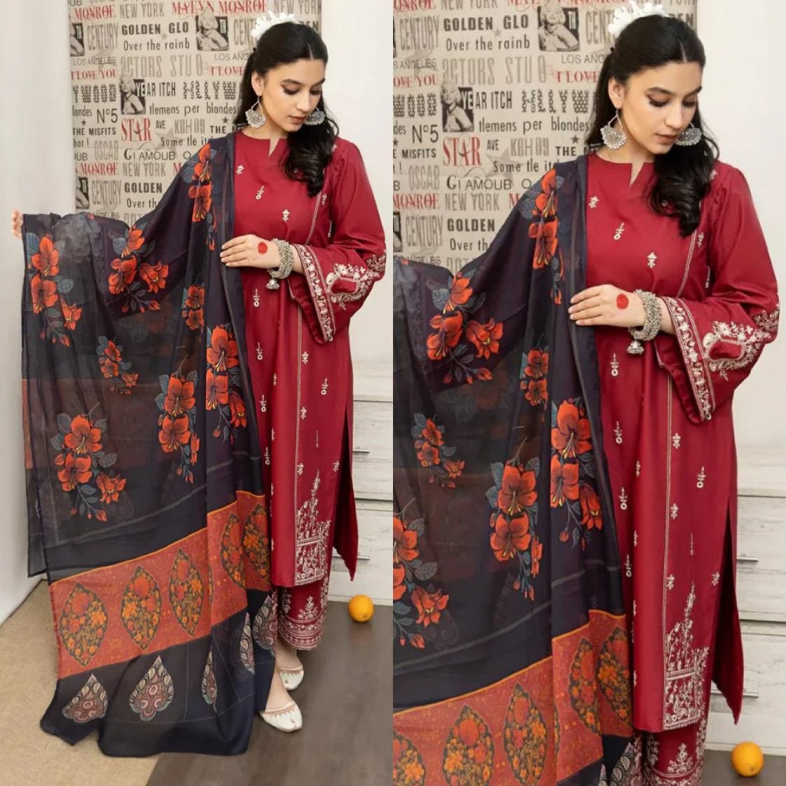 Urge UR-696 Embroidered Dhanak 3pc - Image 2